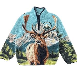 Mountain Scene Fleece Pullover Kids 4/5 Grand Teton National‎ Park Elk Cabin
